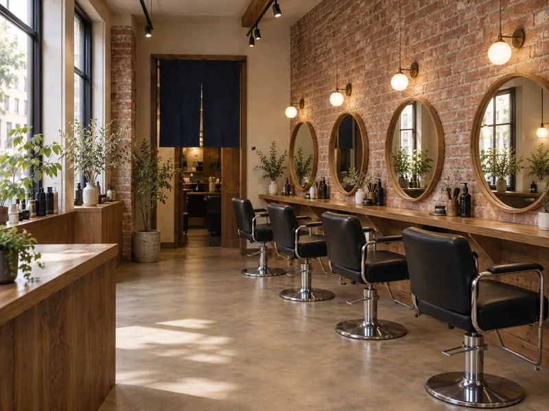 Inside ICHI: four chairs, a brick wall and an indigo noren curtain